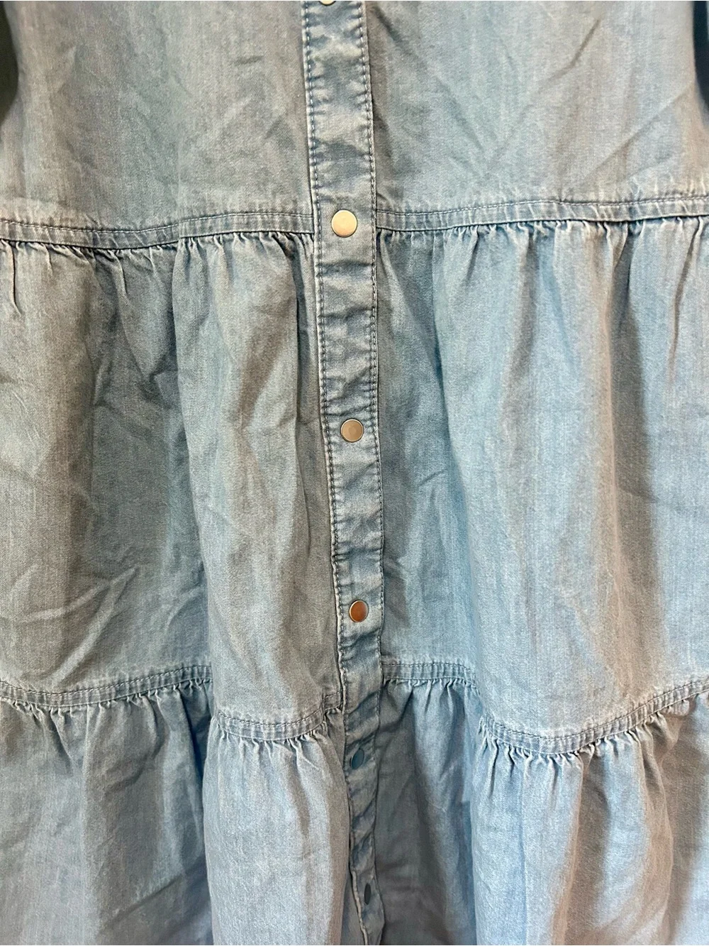 Wonder Nation Girls Denim Tiered Shirt Dress Blue Chambray Puff Sleeve Sz M 7-8